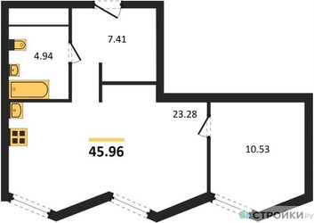 Планировка однокомнатной(апартаменты) площадью 45.96 квадратных метров в ЖК “ЖК Insider (Инсайдер)”
