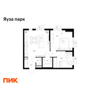 Планировка двухкомнатной(квартира) площадью 51 квадратных метров в “ЖК Яуза Парк (Мытищи)”