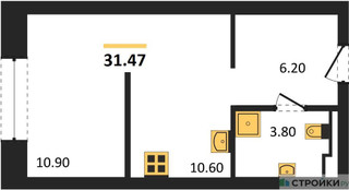 Планировка студии(апартаменты) площадью 31.47 квадратных метров в “ЖК Republic (Репаблик)”