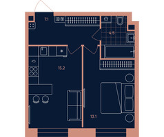 Планировка двухкомнатной(квартира) площадью 39.9 квадратных метров в “Квартал Эра”