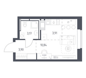 Планировка студии(квартира) площадью 21.82 квадратных метров в ЖК “ЖК Большое Путилково”