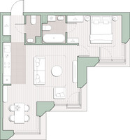 Планировка однокомнатной(квартира) площадью 50.7 квадратных метров в “ЖК Среда на Лобачевского”