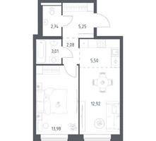 Планировка однокомнатной(квартира) площадью 45.48 квадратных метров в “ЖК Новое Видное”