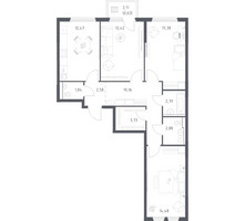 Планировка трехкомнатной(квартира) площадью 78.36 квадратных метров в “ЖК Пригород Лесное”