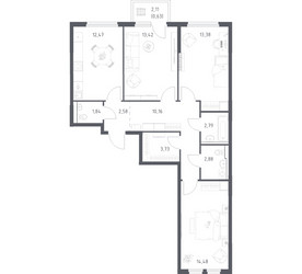 Планировка трехкомнатной(квартира) площадью 78.36 квадратных метров в ЖК “ЖК Пригород Лесное”
