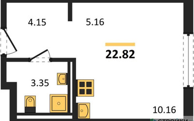 Планировка студии(квартира) площадью 22.82 квадратных метров в ЖК “ЖК Мытищи Парк”
