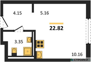 Планировка студии(квартира) площадью 22.82 квадратных метров в “ЖК Мытищи Парк”
