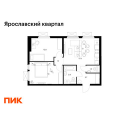 Планировка двухкомнатной(квартира) площадью 55.4 квадратных метров в ЖК “Ярославский квартал”