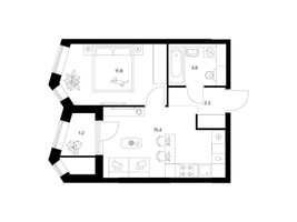 Планировка однокомнатной(квартира) площадью 35.3 квадратных метров в “ЖК Мичуринский Парк”