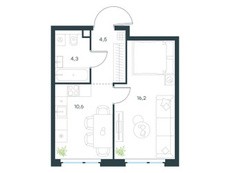 Планировка однокомнатной(квартира) площадью 35.6 квадратных метров в ЖК “ЖК Level Мичуринский”