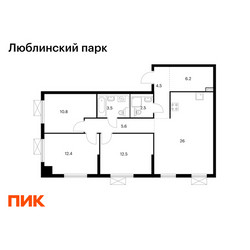 Планировка трехкомнатной(квартира) площадью 84 квадратных метров в ЖК “ЖК Люблинский парк”