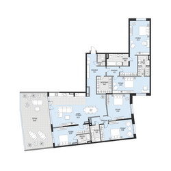 Планировка 4+ комнатной(квартира) площадью 267 квадратных метров в ЖК “Клубный квартал Садовническая 69”