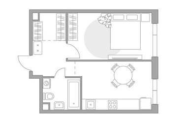 Планировка однокомнатной(квартира) площадью 38.02 квадратных метров в ЖК “ЖК Павелецкая от Гранель”