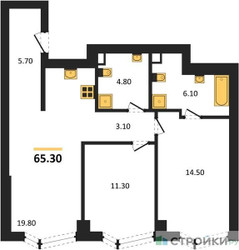 Планировка двухкомнатной(квартира) площадью 65.3 квадратных метров в ЖК “ICE TOWERS (Айс Тауэрс)”