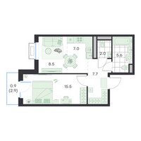 Планировка двухкомнатной(квартира) площадью 47.2 квадратных метров в “ЖК G3 Михалевич”
