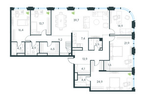 Планировка 4+ комнатной(квартира) площадью 244.9 квадратных метров в “ЖК Level Академическая”