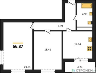 Планировка двухкомнатной(квартира) площадью 66.87 квадратных метров в “ЖК Домодедово Парк”