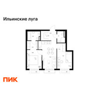 Планировка двухкомнатной(квартира) площадью 52.6 квадратных метров в “ЖК Ильинские луга”