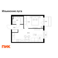 Планировка однокомнатной(квартира) площадью 37.98 квадратных метров в “ЖК Ильинские луга”