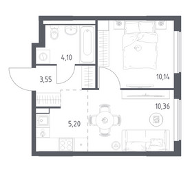 Планировка однокомнатной(квартира) площадью 33.35 квадратных метров в ЖК “ЖК Горки Парк”