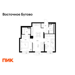 Планировка двухкомнатной(квартира) площадью 54.5 квадратных метров в ЖК “ЖК Восточное Бутово”