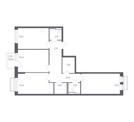 Планировка трехкомнатной(квартира) площадью 79.3 квадратных метров в ЖК “ЖК Рублевский Квартал”