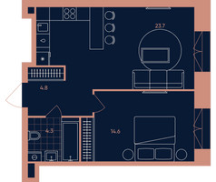 Планировка двухкомнатной(квартира) площадью 47.4 квадратных метров в “Квартал Эра”