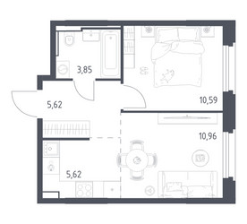 Планировка однокомнатной(квартира) площадью 36.64 квадратных метров в ЖК “ЖК Квартал Строгино”