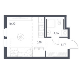 Планировка студии(квартира) площадью 22.81 квадратных метров в ЖК “ЖК Пригород Лесное”