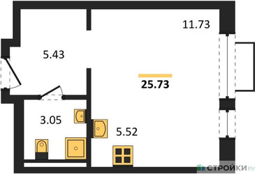 Планировка студии(квартира) площадью 25.73 квадратных метров в ЖК “ЖК Новое Видное”
