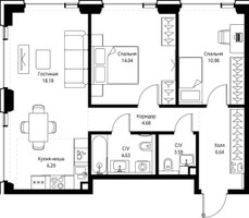 Планировка двухкомнатной(квартира) площадью 69.02 квадратных метров в “ЖК СЕТ”