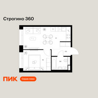 Планировка однокомнатной(квартира) площадью 34.1 квадратных метров в “ЖК Строгино 360”