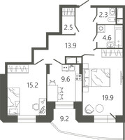 Планировка двухкомнатной(квартира) площадью 70.8 квадратных метров в “ЖК Советская 18”