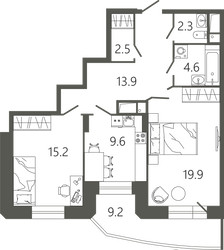 Планировка двухкомнатной(квартира) площадью 70.8 квадратных метров в ЖК “ЖК Советская 18”