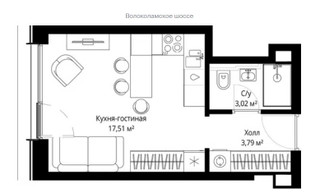 Планировка однокомнатной(квартира) площадью 37.85 квадратных метров в “ЖК City bay (Сити Бэй)”