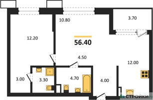Планировка однокомнатной(квартира) площадью 56.4 квадратных метров в “ЖК Дзен-кварталы”