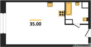 Планировка студии(квартира) площадью 35 квадратных метров в “ЖК Стремянный 2 (Амарант)”