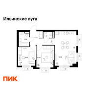 Планировка двухкомнатной(квартира) площадью 50.93 квадратных метров в “ЖК Ильинские луга”