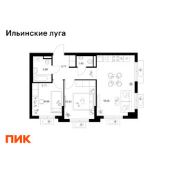 Планировка двухкомнатной(квартира) площадью 50.93 квадратных метров в ЖК “ЖК Ильинские луга”