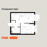 Планировка однокомнатной(квартира) площадью 34.4 квадратных метров в “ЖК Саларьево парк”