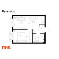 Планировка однокомнатной(квартира) площадью 34.1 квадратных метров в “ЖК Яуза Парк (Мытищи)”