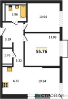 Планировка двухкомнатной(квартира) площадью 55.76 квадратных метров в “ЖК Пригород Лесное”