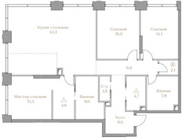 Планировка трехкомнатной(квартира) площадью 133 квадратных метров в “ЖК Коллекция Лужники”