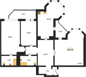 Планировка трехкомнатной(квартира) площадью 169.4 квадратных метров в “ЖК Вавилово”