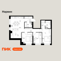 Планировка трехкомнатной(квартира) площадью 83.8 квадратных метров в “Нарвин”