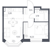 Планировка однокомнатной(квартира) площадью 33.83 квадратных метров в “ЖК Квартал Домашний”