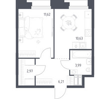 Планировка однокомнатной(апартаменты) площадью 35.42 квадратных метров в “ЖК Апарт-отель Тропарево парк”