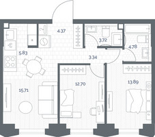 Планировка двухкомнатной(квартира) площадью 64.34 квадратных метров в “ЖК TATE (Тэйт)”