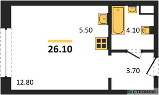 Планировка студии(квартира) площадью 26.1 квадратных метров в “Жилые кварталы Белый Град”