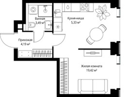 Планировка однокомнатной(квартира) площадью 32.43 квадратных метров в “Мультиквартал СИТИДЗЕН”